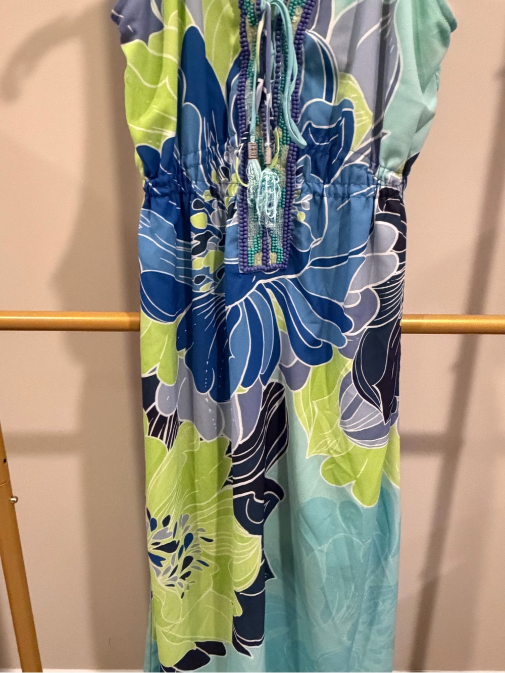 Hale Bob Beaded V-Neck Maxi Dress in Aqua, Lime & Purple - Picture 3 of 4
